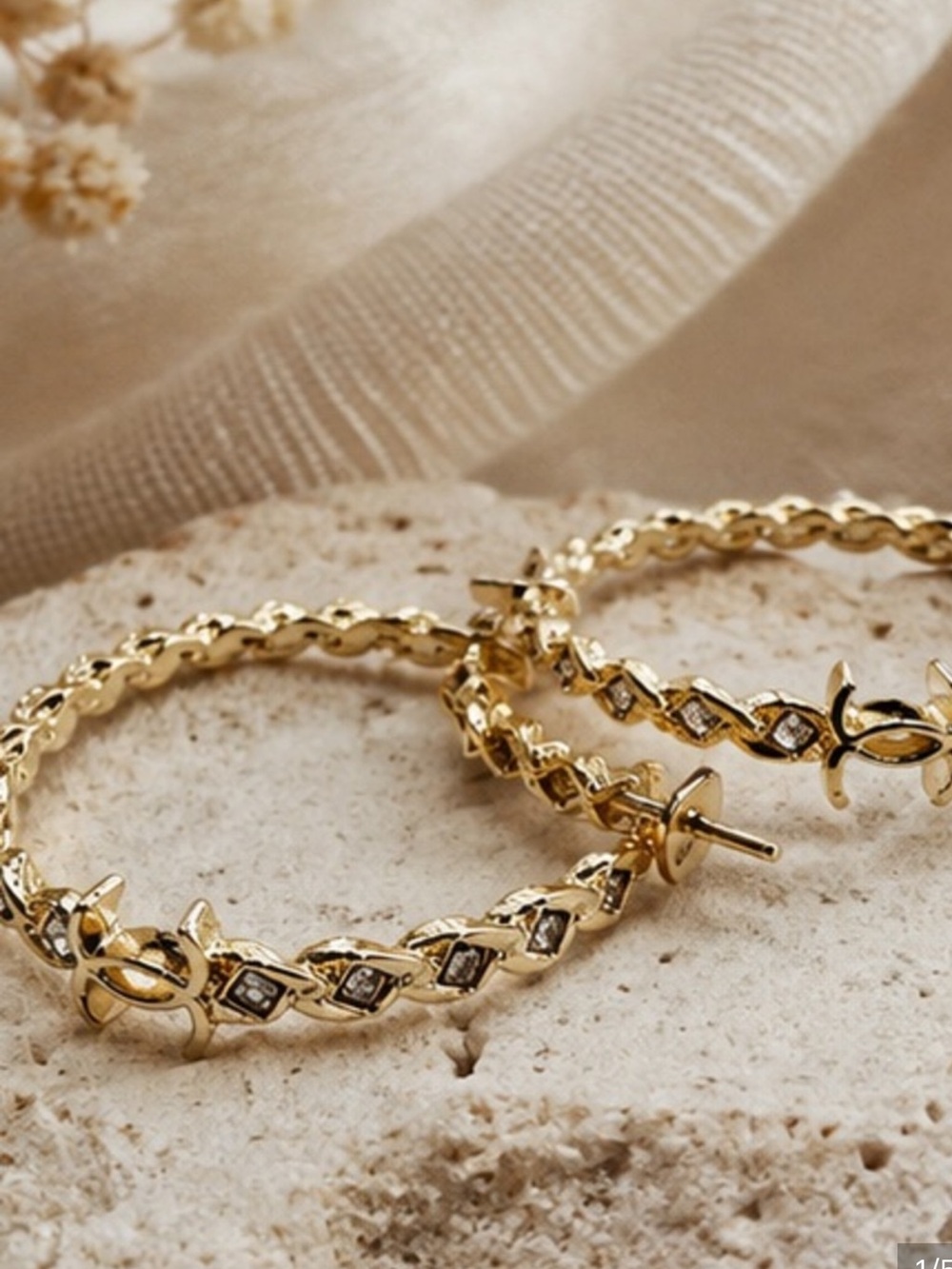 Gold Tone Designer Inspired Chain Link Hoop Earrings